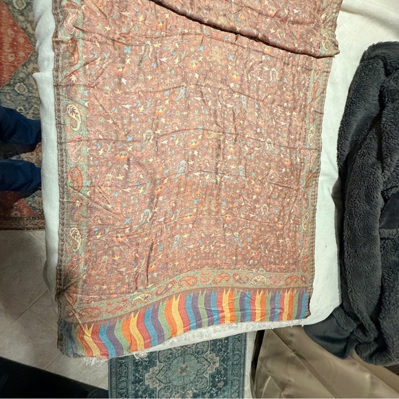 ✨ Luxe Indian Wool–Silk Jacquard Shawl | Hyderabad Artisan Weave | 30 x 80 NWOT - Picture 8 of 13